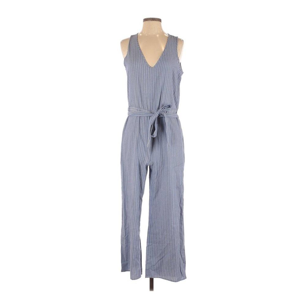 DREW Chambray Pinstripe Sleeveless Pants Jumpsuit Small